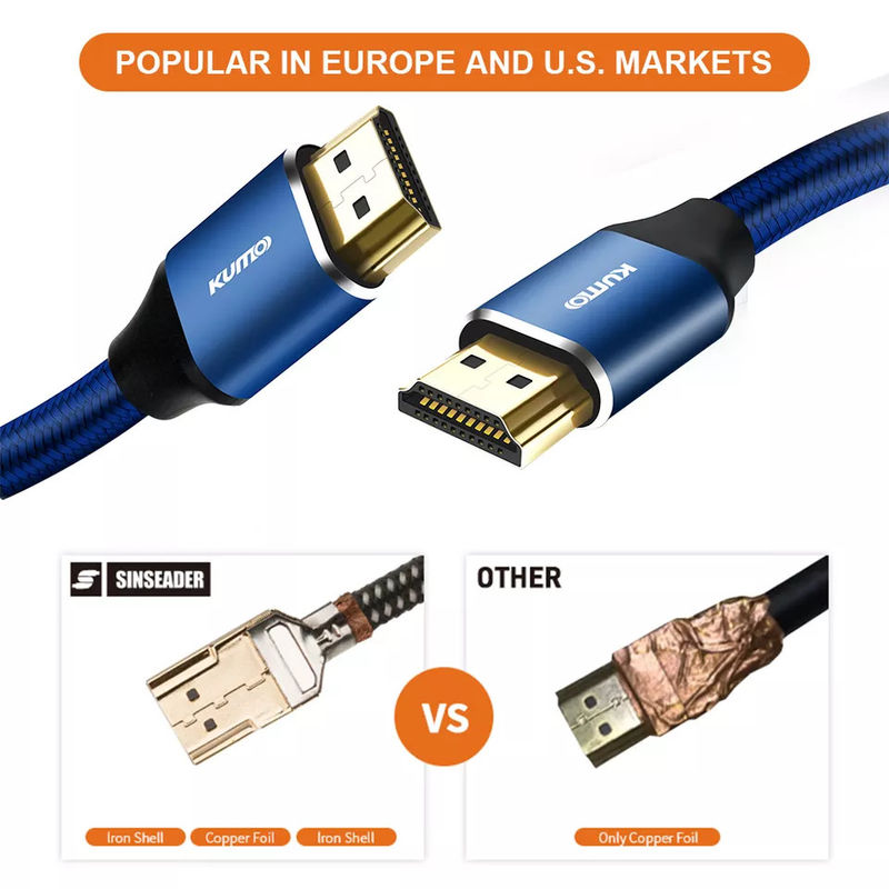 HDR TDR Test كابل HDMI 4K مطلي بالذهب 48 جيجابت في الثانية 120 هرتز يدعم Ethernet 3D 4K HDTV