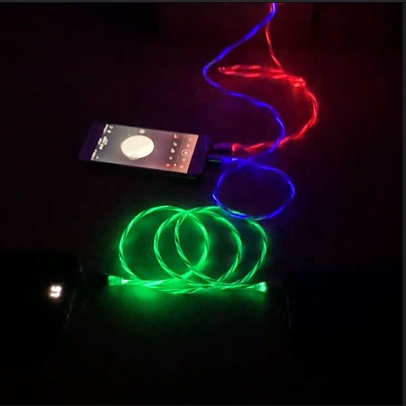 كابل شحن سريع 3 في 1 نوع C 3A LED ملون شحن كابل USB كابل وميض البرق