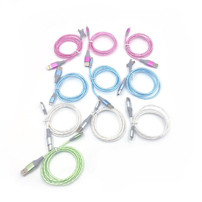 كابل شحن سريع 3 في 1 نوع C 3A LED ملون شحن كابل USB كابل وميض البرق