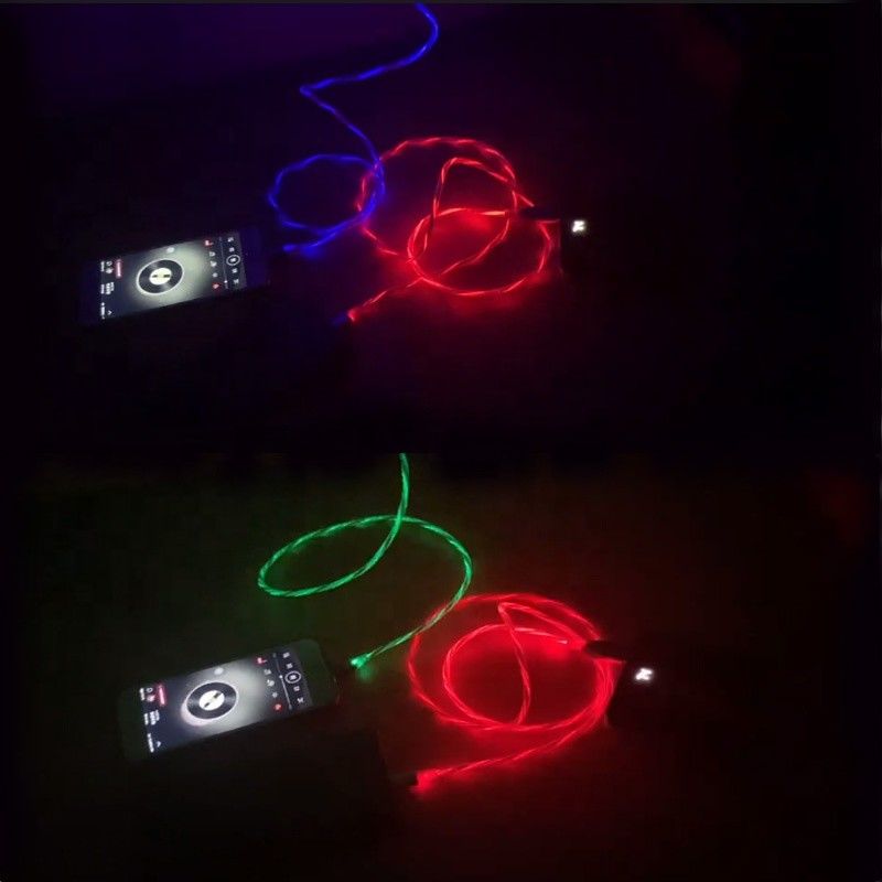 كابل شحن سريع 3 في 1 نوع C 3A LED ملون شحن كابل USB كابل وميض البرق