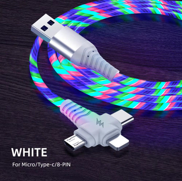 3in1 التدفق الضوئية كابل usb للإضاءة سامسونج 3 في 1 2in1 LED ميكرو USB نوع C شاحن 8Pin سلك ل iPhone هواوي شاومي
