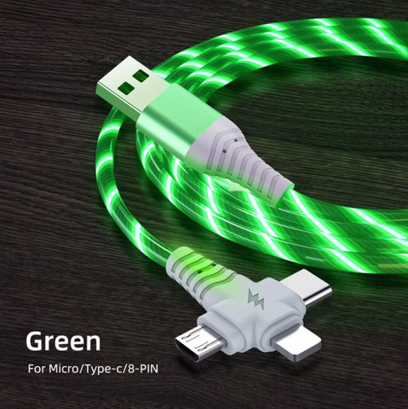 3in1 التدفق الضوئية كابل usb للإضاءة سامسونج 3 في 1 2in1 LED ميكرو USB نوع C شاحن 8Pin سلك ل iPhone هواوي شاومي