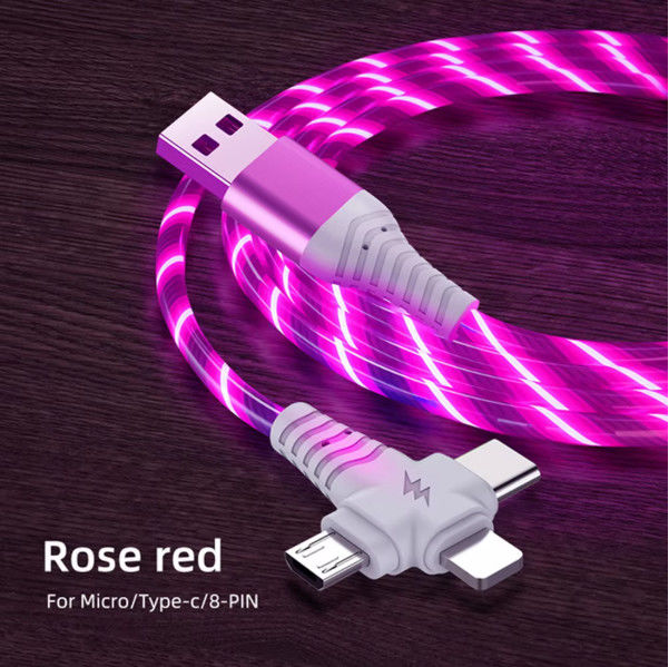 3in1 التدفق الضوئية كابل usb للإضاءة سامسونج 3 في 1 2in1 LED ميكرو USB نوع C شاحن 8Pin سلك ل iPhone هواوي شاومي