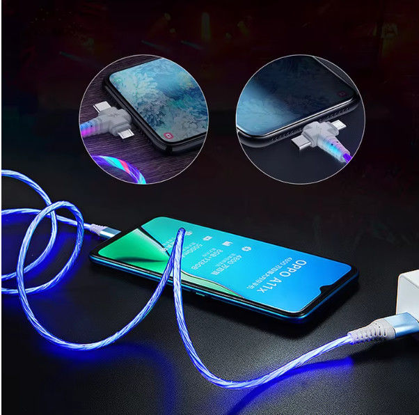 3in1 التدفق الضوئية كابل usb للإضاءة سامسونج 3 في 1 2in1 LED ميكرو USB نوع C شاحن 8Pin سلك ل iPhone هواوي شاومي