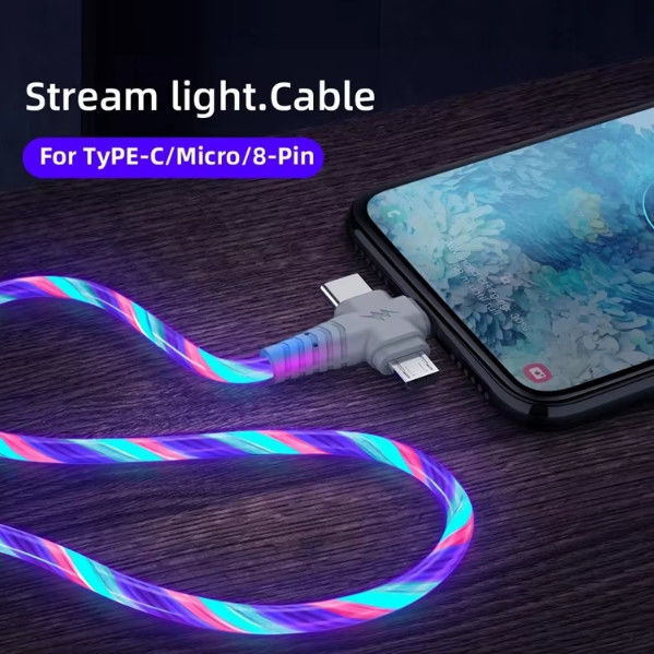 3in1 التدفق الضوئية كابل usb للإضاءة سامسونج 3 في 1 2in1 LED ميكرو USB نوع C شاحن 8Pin سلك ل iPhone هواوي شاومي