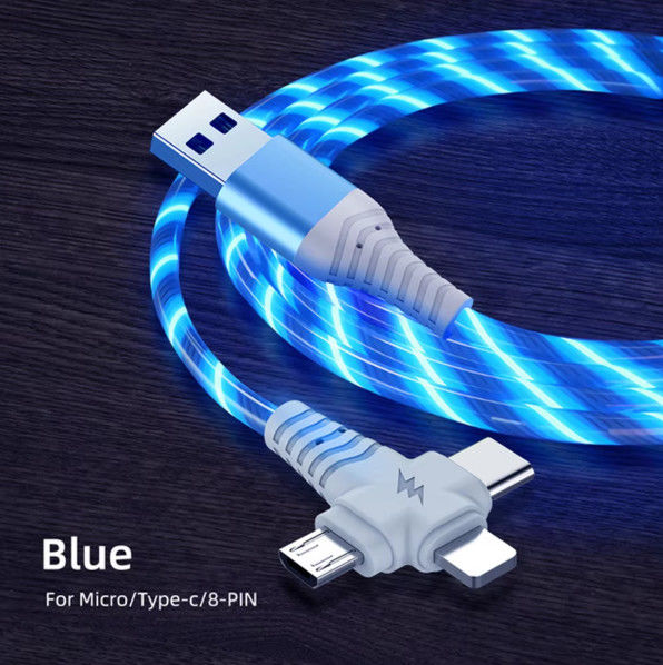 3in1 التدفق الضوئية كابل usb للإضاءة سامسونج 3 في 1 2in1 LED ميكرو USB نوع C شاحن 8Pin سلك ل iPhone هواوي شاومي