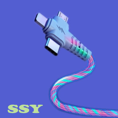 3in1 التدفق الضوئية كابل usb للإضاءة سامسونج 3 في 1 2in1 LED ميكرو USB نوع C شاحن 8Pin سلك ل iPhone هواوي شاومي